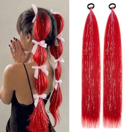 2Pcs Colored Hair Extensions, 26 Inch Hair for Kids and Women, Straight and Smooth Ponytail Hair Extensions with Elastic Bands, Suitable for Parties a