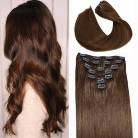 Clip Hair Extensions Human Hair 22in #4 Medium Brown Remy Clip in Hair Extensions 120g Thickened Clip on Hair Extensions Human Hair Full Head Double Weft 7 Pieces