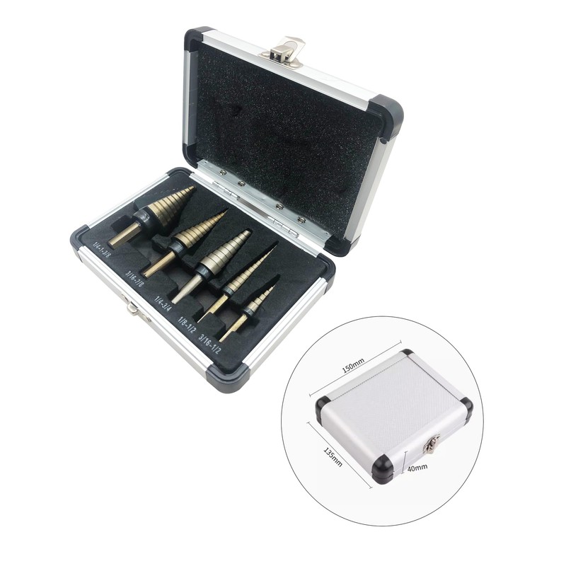 HSS 5PCS Titanium Coated Step Drill Bit Set W Automatic
