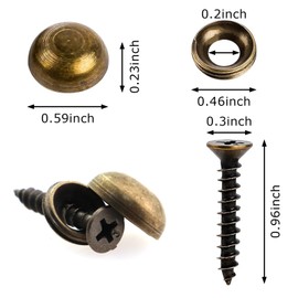 CChiai 16PCS Pure Copper Decorative Screw Set with 15mm Self-Tapping Screws and Washers for Wooden Vintage Furniture, Cabinet, Chests, Jewellery Box