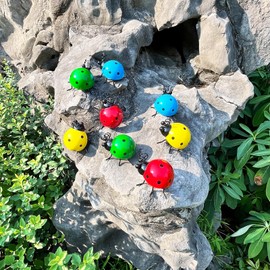Cruis Cuka Metal Yard Art Garden Decor for Outside Cute Colorful Ladybugs Lawn Ornaments Wall Sculptures & Statues Outdoor Fence Decorations for Patio - Set of 8