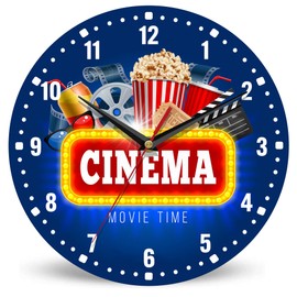 SPUNKER Wall Clock,Cinema Theme Wall Clocks,Movie Time Popcorn Battery Operated Wall Clock Silent Non-Ticking Decorative for Home Kitchen Bathroom Living Room Bedroom Office 10 Inch