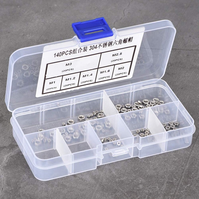 BOROCO Hex nut, M3 nut, 140 pieces M1/M1.2/M1.4/M1.6/M2/M2.5/M3 thread stainless