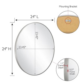 Design House Kenna Round Wall Accent Mirror – 24-Inch, Modern Metal Framed – Living Room, Bedroom, Bathroom Vanity Mirror – Silver, 587188-SLV