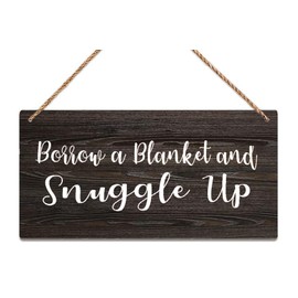 Wall Art Decor Wooden Sign Borrow A Blanket And Snuggle Up His Hers Love Wedding Cozy Farmhouse Custom Decorative Wood Signs, Home Custom Signs, Kitchen, Rustic Wall Decor 12 X 6 Inch