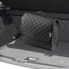 rhinos autostyling COMPATIBLE WITH Skoda Superb (2015 ON) - Boot Tidy Organiser Compact Storage Car Trunk Anti Slip Bag Leather Square Quilted Black - Gift Idea