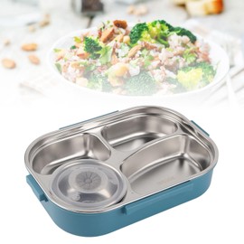 Caja Bento, Fiambrera de Acero Inoxidable 304, Caja Bento con Compartimentos, Caja Bento Portátil de 4 Rejillas, Recipiente de Almacenamiento de Alimentos para Estudiantes Y Adultos(Azul)