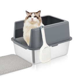 Stainless Steel cat Litter Box, Covered Metal Litter Box, cat Litter Pans with high Sides, Kitty Litter Boxes for Indoor Cats (Non Sticky, Easy to Clean, Anti-Urine Leakage) 17.5" L x 13.5" W x 6" H