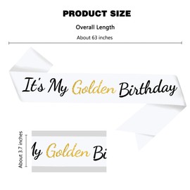 Vuzvuv White It's My Golden Birthday Sash with Glitter “Golden, Black My Birthday Foil Design Sash for Men, Women