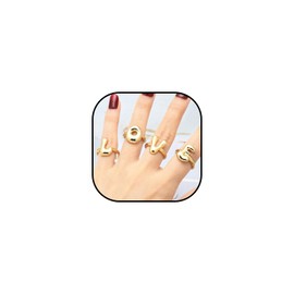 BELUCKIN Gold Initial Ring for Women Dainty Bubble Initial Rings Gold Plated Fashion Cuff Rings Open Alphabet Letter A to Z Rings Jewelry (A)