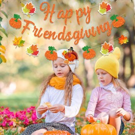 HCHinn Glitter Friendsgiving Decorations Banner Thanksgiving Banner Decorations for Give Thanks Friendsgiving Thanksgiving Party Supplies Fall Maple Leaves Turkey Pumpkin Indoor Outdoor
