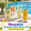 Wosyoodo 12 Pcs Metal Straws, Reusable Stainless Steel Straw Set
