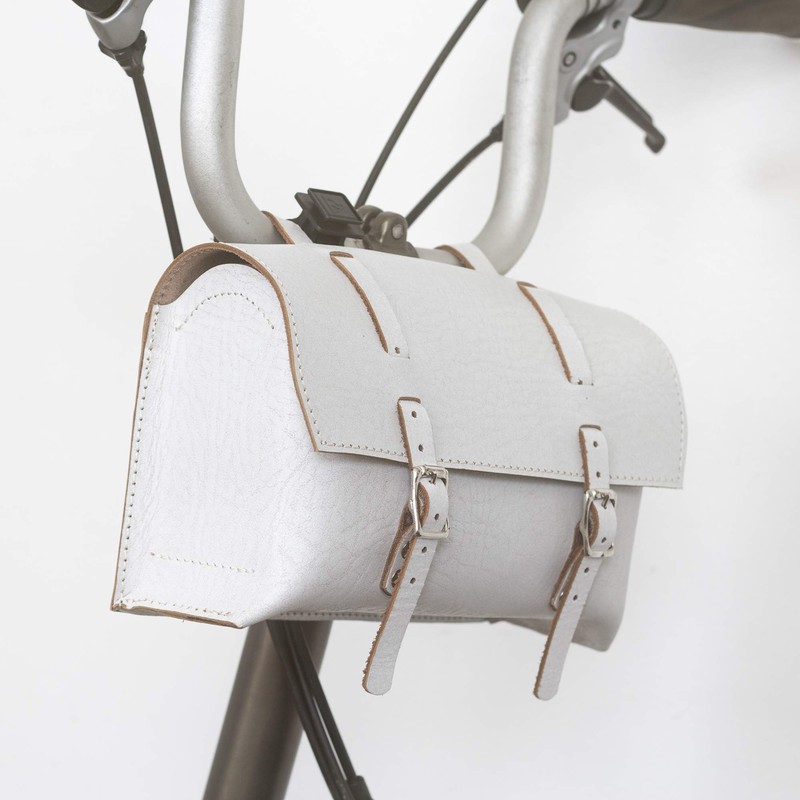 London Craftwork Leather Saddle Bag for Brompton in White