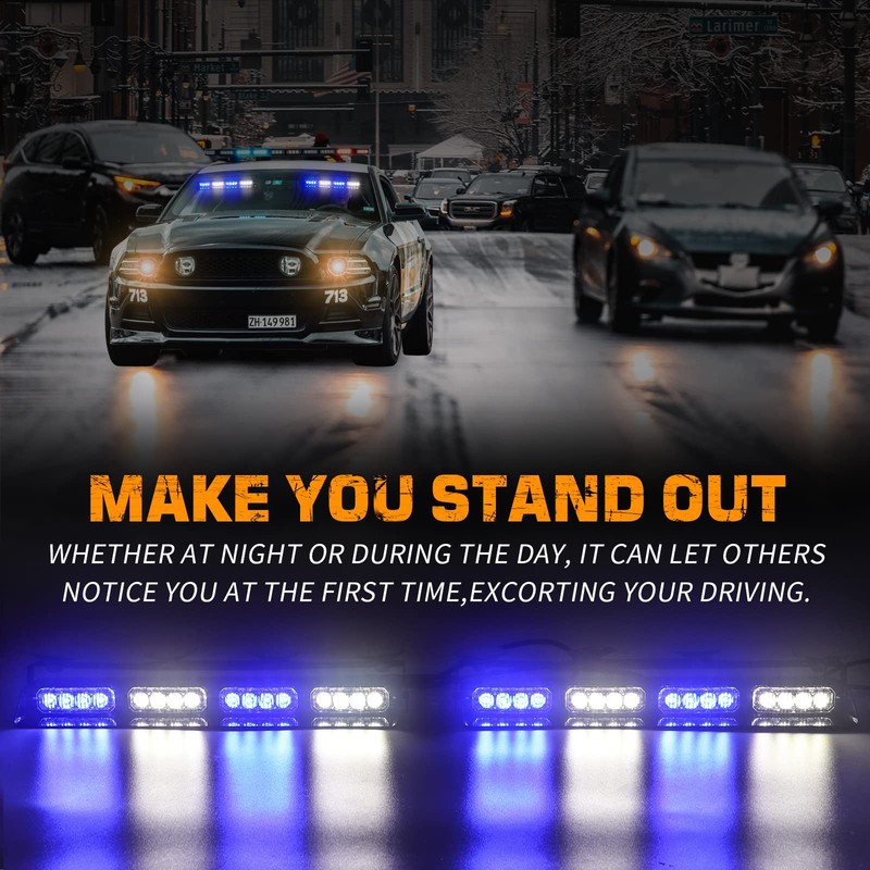 XRIDONSEN Emergency Dash Strobe Lights Safety Flashing Warning Interior Front/Rear