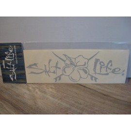 Salt Life Decal - 12" Medium Surface Mount Sticker - Hibiscus & Boards  - Silver