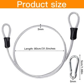 Cisixin 4Pcs Cable Lock, Heavy Duty Grey Cable, 3MM Stainless Steel Wire, With Double Loop, For Bicycle Luggage Lock, 1M Length 3mm