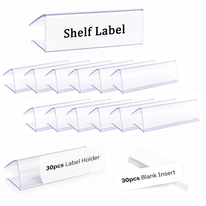 30pcs Plastic Shelf Label Holder, Clear Shelf Label Holder Wood