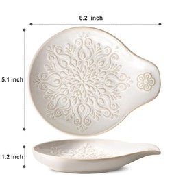 Howise Farmhouse Ceramic Spoon Rests Holder for Kitchen Counter Stove Top (White-A3)
