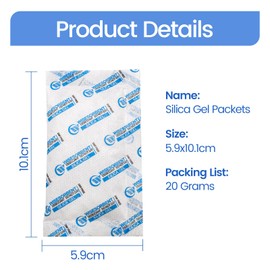 Wisesorb Silica Gel Packets, 20 Gram 15 Packs Dessicant Packets for Storage, Pure and Safe Silica Gel Desiccant Packs, Humidity Packs