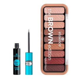 essence - Pack 2 en 1 Paleta de Sombras de Ojos The Brown Edition 10 g  Eyeliner Líquido Waterproof Liquid Ink 3 ml, Maquillaje de Ojos Intenso y de
