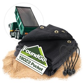 Foundgo 7'X 18' Dump Truck Mesh Tarp 18oz Dump Trailer Replacement Tarp with Grommets, Vinyl Coated Truck Tarps Heavy Duty, Double Stitched Edges,with 2 Pockets