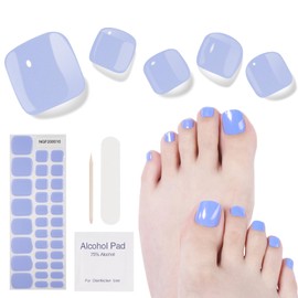 DUKASOU Semi Cured Gel Pedicure Strips, 32 Solid Color Gel Toenail Stickers Full Nail Wraps for Women Girls Kids, Includes Prep Pads, Nail File & Wood Stick (Mysterious Blue)