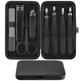 Tweezers Set and Nail Clippers 8 Pieces Precision No Gaps Eyebrow Tweezers Kit for Facial Hair Men & Women Travel Tweezers with Leather Case