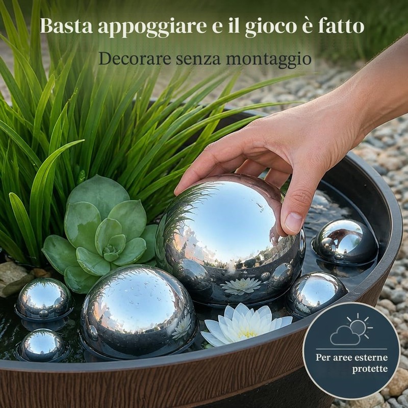 MIJOMA Set di 7 palline decorative da giardino in acciaio