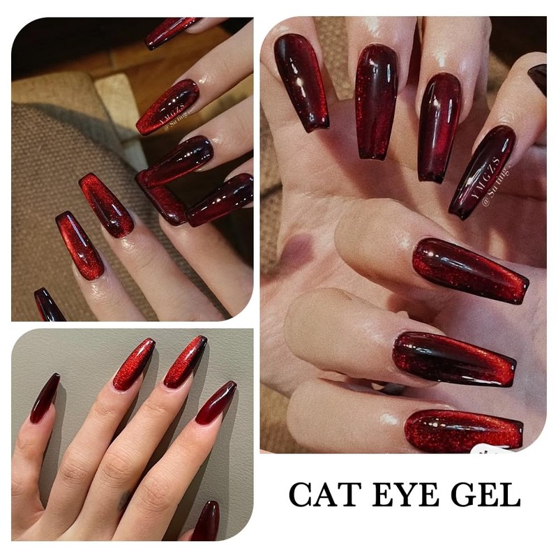 NAILKISS 12ml Dark Red&Burgendy Red Cat Eye Magnetic Gel Polish