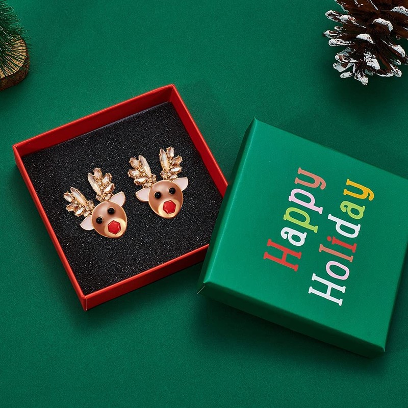 CLASSYZINT Christmas Dangle Earrings for Women Shiny Gold Plated Reindeer