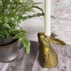 Bunny Rabbit Facing Upward Cast Aluminum Candle Holder with Antique