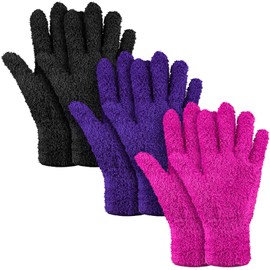 Patelai 3 Pairs Microfiber Dusting Gloves Washable Reusable Cleaning Mittens Gloves for Women (Purple, Rose Red, Black,Large)