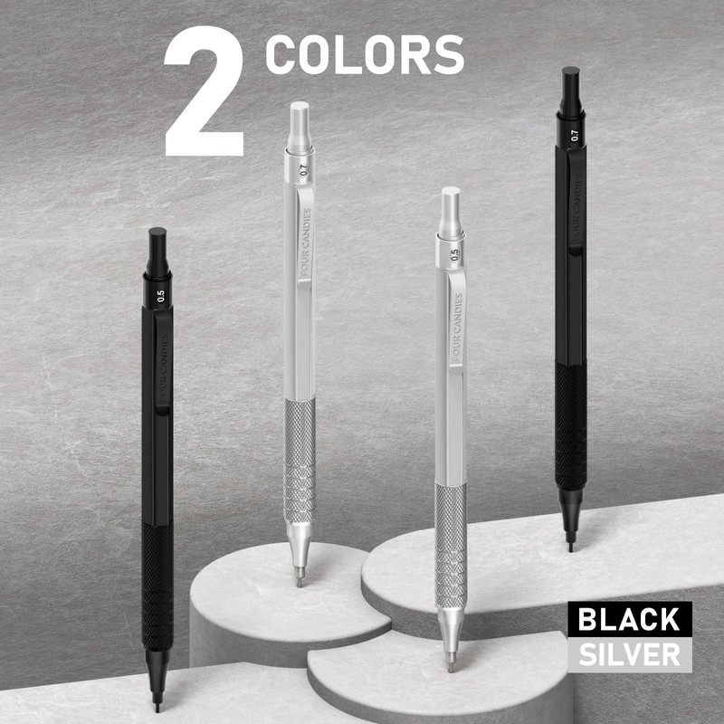 Four Candies 4PCS Metal Mechanical Pencils Set with Case, 0.5mm