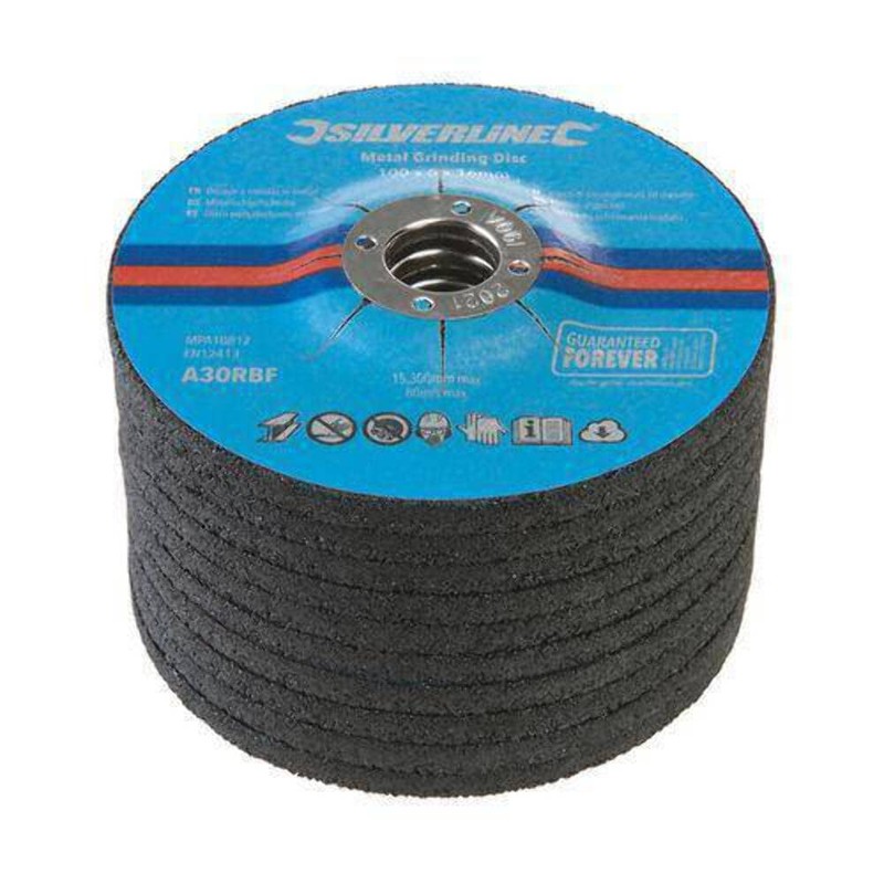 Silverline 699791 Metal Grinding Discs 10pk 100 x 6 x