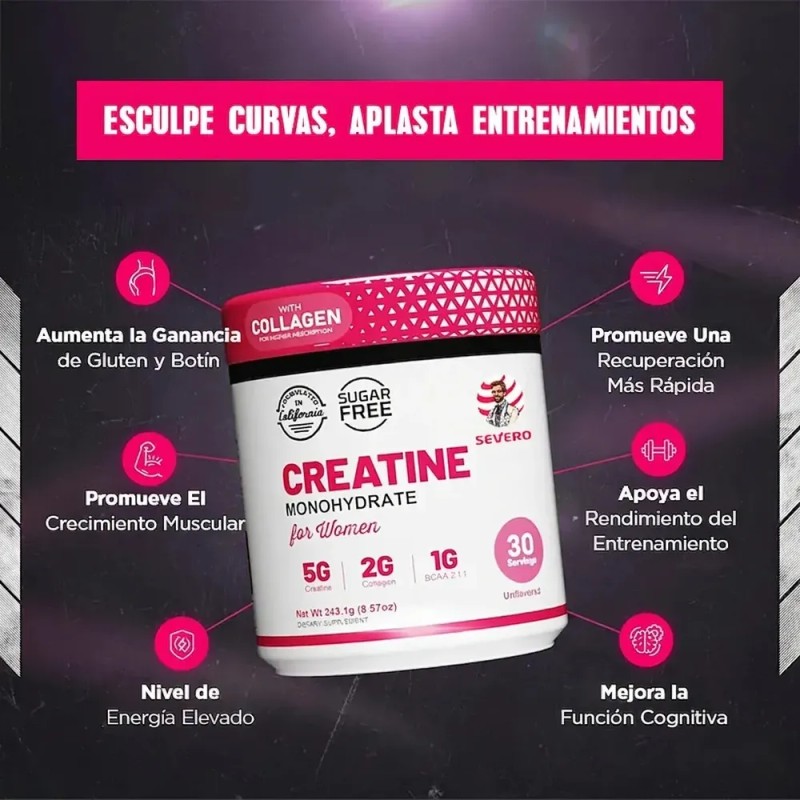 Creatina Monohidratada Mujer 5000mg | Colágeno Bovino | BCAA |
