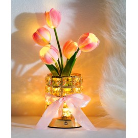 JIGQGY Tulips Flower Lamp or Women – Romantic Night Light with 3 Colors, Touch Control & USB Rechargeable – Birthday, Valentine's Day for Mom, Wife, Girlfriend, Bedroom Decor