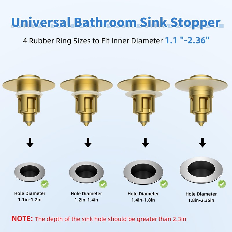 iFealClear Metal Universal Bathroom Sink Stopper, Upgraded Stainless Steel Sink