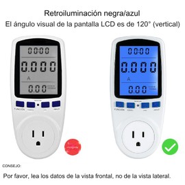 YOUTHINK - Monitor de uso de electricidad, medidor de potencia, enchufe de energía para el hogar, vatios, voltios, vatios, KWH, analizador de consumo con sobrecarga de pantalla LCD digital (enchufe