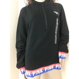 Victoria's Secret  Victoria's Secret PINK High Low Half Zip Pullover Sweatshirt Logo Band LARGE