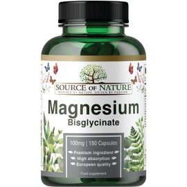 Source of Nature® Magnesium Bisglycinate 770 mg 180 Capsules 100 mg Elemental Magnesium Highly Bioavailable No Laxative Effect Gentle Stomach Laboratory Tested & Vegan