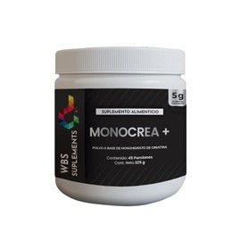 WBS Supplements | MONOCREA+ | Creatina Monohidratada de Alta Pureza | 225 g | Pre Workout en polvo | 45 Porciones | 100% Creatina Pura, Sin Sabor y Alta Disolución