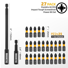 LOZAGU 27-Piece 25mm PZ2 Screwdriver Impact Bits Set with Magnetic 60mm and 152mm Professional Impact Bit Holders