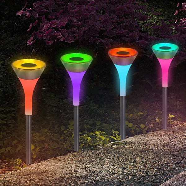 pearlstar 6 Pack Solar Pathway Lights Outdoor - Auto 7 Color Changing/White Solar Powered Lights, Waterproof Decorative LED Path Lights, Landscape Lighting for Garden, Patio, Driveway, Walkway