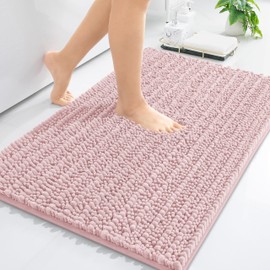 Arotive Luxury Chenille Bathroom Rug Mat, Extra Soft Thick Absorbent Shaggy Bath Rugs, Non-Slip Machine Wash Dry, Plush Bath Mats for Bathroom, Shower and Tub, 30x17, Dirty Pink