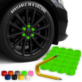 ColorLugs Vinyl BoltCap Cover | Neon Green | Flexible Fit Bolt Lug Nut Cap | Fits 19 mm | Pack of 20 | Includes Deluxe Extractor | Made in The USA