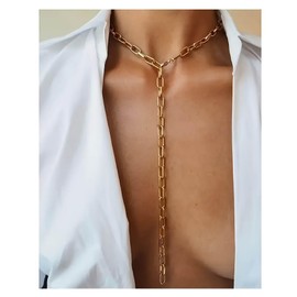 Iaceble Punk Paperclip Y Lariat Necklace Paperclip Chain Choker Necklace Gold Paperclip Y Necklace Long Paperclip Drop Necklace Link Chain Necklace Jewelry for Women