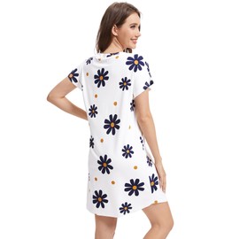 WiWi Nightgowns for Women Soft Short Sleeve Gowns Sleepwear Sleep Shirts Cool Nightwear Viscose from Bamboo S-XXL, Daisy, Large