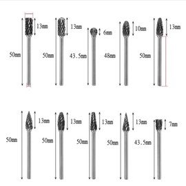 YINKE Carbide Bar Rotor Bit, High Speed, For Cutting, Polishing, Finishing, Electric Drill Set, Tool Kit, 10 Types, Set of 10 (0.1 inch (3 mm), Shaft, Blade Width 0.2 inch (6 mm)