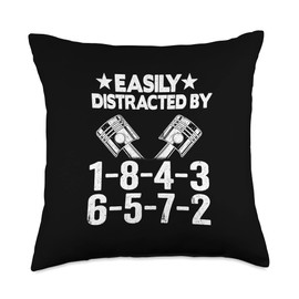 V8 Drag Racing & Funny Mechanic Gifts Men Women Easily Distracted by 1-8-4-3-6-5-7-2 Firing Order V8 Garage Throw Pillow, 18x18, Multicolor