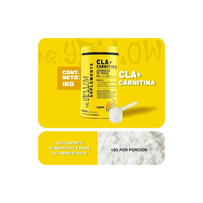 Suplemento Deportivo Mr. Yellow CLA Carnitina 1kg Mango Sin Gluten